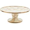 MACKENZIE-CHILDS Enamel Pedestal Platter, Round Cake Stand, Small, Gray-and-White Sterling Check(Mocha Check)
