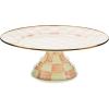 MACKENZIE-CHILDS Enamel Pedestal Platter, Round Cake Stand, Small, Gray-and-White Sterling Check(Rosy Check)