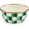 MACKENZIE-CHILDS Enamel Pinch Bowl, Small Bowl for Kitchen Ingredients, 1.5-Cup Capacity, Brown-and-White Mocha Check(Emerald Check)