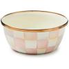 MACKENZIE-CHILDS Enamel Pinch Bowl, Small Bowl for Kitchen Ingredients, 1.5-Cup Capacity, Brown-and-White Mocha Check(Rosy Check)