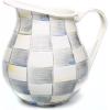 MACKENZIE-CHILDS Enamel Pitcher with Spout for Water, Cut Flowers, and Home Decor, 3 Quarts, Pink-and-White Rosy Check(Sterling Check)