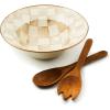MACKENZIE-CHILDS Enamel Salad Serving Set, Enamel Bowl and Wooden Salad Servers, Decorative Kitchen Set, Brown-and-White Mocha Check(Mocha Check)
