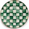 MACKENZIE-CHILDS Enamel Salad and Dessert Plate, Small Plate for Appetizers or Desserts, 8 Inches, Pink-and-White Rosy Check(Emerald Check)