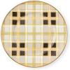 MACKENZIE-CHILDS Enamel Salad and Dessert Plate, Small Plate for Appetizers or Desserts, 8 Inches, Pink-and-White Rosy Check(Tartan Mocha)
