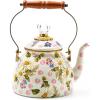 MACKENZIE-CHILDS Enamel Tea Kettle, Decorative Tea Kettle for Stovetop, 3 Quarts, Wild Rose Brown(Pink Wildflowers)