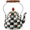 MACKENZIE-CHILDS Enamel Tea Kettle, Stylish Tea Kettle for Stovetop, Blue-and-White Royal Check, 2 Quarts(Courtly Check)