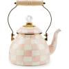 MACKENZIE-CHILDS Enamel Tea Kettle, Stylish Tea Kettle for Stovetop, Blue-and-White Royal Check, 2 Quarts(Rosy Check)