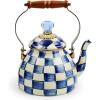 MACKENZIE-CHILDS Enamel Tea Kettle, Stylish Tea Kettle for Stovetop, Blue-and-White Royal Check, 2 Quarts(Royal Check)