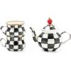 MACKENZIE-CHILDS Enamel Tea Party Set, Unique Teapot and Teacups, Tea Accessories Set, Black-and-White Courtly Check