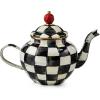 MACKENZIE-CHILDS Enamel Teapot, Cute Small Teapot with Lid, 4-Cup Capacity, Black-and-White Courtly Check(Courtly Check)