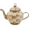 MACKENZIE-CHILDS Enamel Teapot, Cute Small Teapot with Lid, 4-Cup Capacity, Black-and-White Courtly Check(Mocha Check)