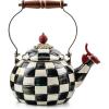 MACKENZIE-CHILDS Enamel Whistling Tea Kettle, Decorative Teapot for Stovetop, Black-and-White Courtly Check(Courtly Check)