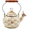 MACKENZIE-CHILDS Enamel Whistling Tea Kettle, Decorative Teapot for Stovetop, Black-and-White Courtly Check(Mocha Check)