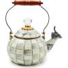 MACKENZIE-CHILDS Enamel Whistling Tea Kettle, Decorative Teapot for Stovetop, Black-and-White Courtly Check(Sterling Check)