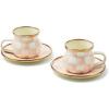 MACKENZIE-CHILDS Espresso Cup and Saucer Set, Cute Small Coffee Cups and Saucers, Set of 2, Black-and-White Courtly Check(Rosy Check)