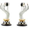 MACKENZIE-CHILDS Haunted House Spooky Hand Candle Holders, Black-and-White Halloween Centerpiece Table and Room Decor, Holds 2 Dinner Candles, Set of 2