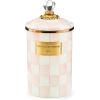 MACKENZIE-CHILDS Large Enamel Canister, Kitchen Storage Container for Flour and Sugar, 1.89 Liters, Grey-and-White Sterling Check(Rosy Check)