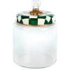 MACKENZIE-CHILDS Large Kitchen Canister, Decorative Glass Storage Jar with Lid, Green-and-White Emerald Check(Emerald Check)