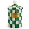 MACKENZIE-CHILDS Medium Enamel Canister, Kitchen Storage Container for Flour and Sugar, 1.42 Liters, Pink-and-White Rosy Check(Emerald Check)