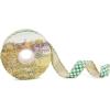 MACKENZIE-CHILDS Ribbon, Decorative Wired Ribbon for Christmas Gift Wrapping and Decor, 4 Inches, Brown-and-White Mocha Check Suede(Green Check)