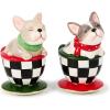 MACKENZIE-CHILDS Salt and Pepper Shaker Set, Ceramic Salt and Pepper Holders, French Bulldog, Check It Out