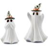 MACKENZIE-CHILDS Set of 2 Illuminated Ghosts Figures, Light-Up Spooky Decor, Black-and-White Courtly Check