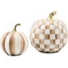 MACKENZIE-CHILDS Set of 2 Pumpkins, Resin Halloween and Fall Decor, Small and Medium, Mossy-Green-and-White Moss Stripe and Check(Mocha Stripe & Check)