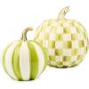 MACKENZIE-CHILDS Set of 2 Pumpkins, Resin Halloween and Fall Decor, Small and Medium, Mossy-Green-and-White Moss Stripe and Check(Moss Stripe & Check)