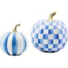 MACKENZIE-CHILDS Set of 2 Pumpkins, Resin Halloween and Fall Decor, Small and Medium, Mossy-Green-and-White Moss Stripe and Check(Royal Stripe & Check)