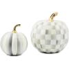 MACKENZIE-CHILDS Set of 2 Pumpkins, Resin Halloween and Fall Decor, Small and Medium, Mossy-Green-and-White Moss Stripe and Check(Sterling Stripe & Check)