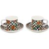 MACKENZIE-CHILDS Set of 2 Stoneware Espresso Cup and Saucer, Cute Coffee Cups(Courtly Flower)