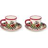 MACKENZIE-CHILDS Set of 2 Stoneware Espresso Cup and Saucer, Cute Coffee Cups(Red)