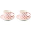 MACKENZIE-CHILDS Set of 2 Stoneware Espresso Cup and Saucer, Cute Coffee Cups(Rosy Check)