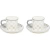MACKENZIE-CHILDS Set of 2 Stoneware Espresso Cup and Saucer, Cute Coffee Cups(Sterling Check)