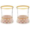 MACKENZIE-CHILDS Set of 2 Tumblers, Glass Drinkware with Gold Rims, 8 Ounces, Deck the Halls(Rosy Check)