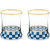 MACKENZIE-CHILDS Set of 2 Tumblers, Glass Drinkware with Gold Rims, 8 Ounces, Deck the Halls(Royal Check)