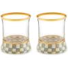 MACKENZIE-CHILDS Set of 2 Tumblers, Glass Drinkware with Gold Rims, 8 Ounces, Deck the Halls(Sterling Check)