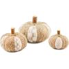 MACKENZIE-CHILDS Set of 3 Rattan Pumpkins, Halloween and Fall Pumpkin Decor, Brown-and-White Mocha Check