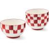 MACKENZIE-CHILDS Set of 4 Stoneware Breakfast Bowls, Kitchen Bowls for Cereal, Soup, and Salad, Red-and-White Cherry Check