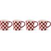 MACKENZIE-CHILDS Set of 4 Stoneware Mugs, Cute Tea and Coffee Mugs, 11 Ounces, Red-and-White Cherry Check