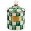 MACKENZIE-CHILDS Small Enamel Canister, Kitchen Storage Container for Flour and Sugar, 1.13 Liters, Blue-and-White Royal Check(Emerald Check)