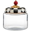 MACKENZIE-CHILDS Small Kitchen Canister, Decorative Glass Storage Jar with Lid, Green-and-White Emerald Check(Courtly Check)