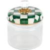 MACKENZIE-CHILDS Small Kitchen Canister, Decorative Glass Storage Jar with Lid, Green-and-White Emerald Check(Emerald Check)