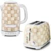 MACKENZIE-CHILDS Stainless-Steel Electric Kettle Bundle with Stainless-Steel 2-Slice Toaster, Brown-and-White Mocha Check