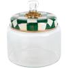 MACKENZIE-CHILDS Sterling Check Kitchen Canister, Decorative Gray-and-White Glass Storage Jar with Lid, Medium(Emerald Check)