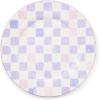 MACKENZIE-CHILDS Stoneware Serving Platter, Decorative Dinnerware Plate, 15″ W x 12″ L, Red-and-White Cherry Check(Lilac)