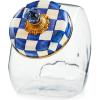 MACKENZIE-CHILDS Sweets Jar with Enamel Lid, Small Glass Cookie Jar or Kitchen Jar, 0.5-Gallon Capacity, Pink-and-White Rosy Check(Royal Check)