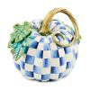MACKENZIE-CHILDS Twisted-Stem Pumpkin, Resin Halloween Home Decor, Blue-and-White Royal Swirl(Royal Check)