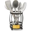 MACKENZIE-CHILDS Utensil Caddy Set with Kitchen Utensils, Brown-and-White Mocha Check(Sterling Check)
