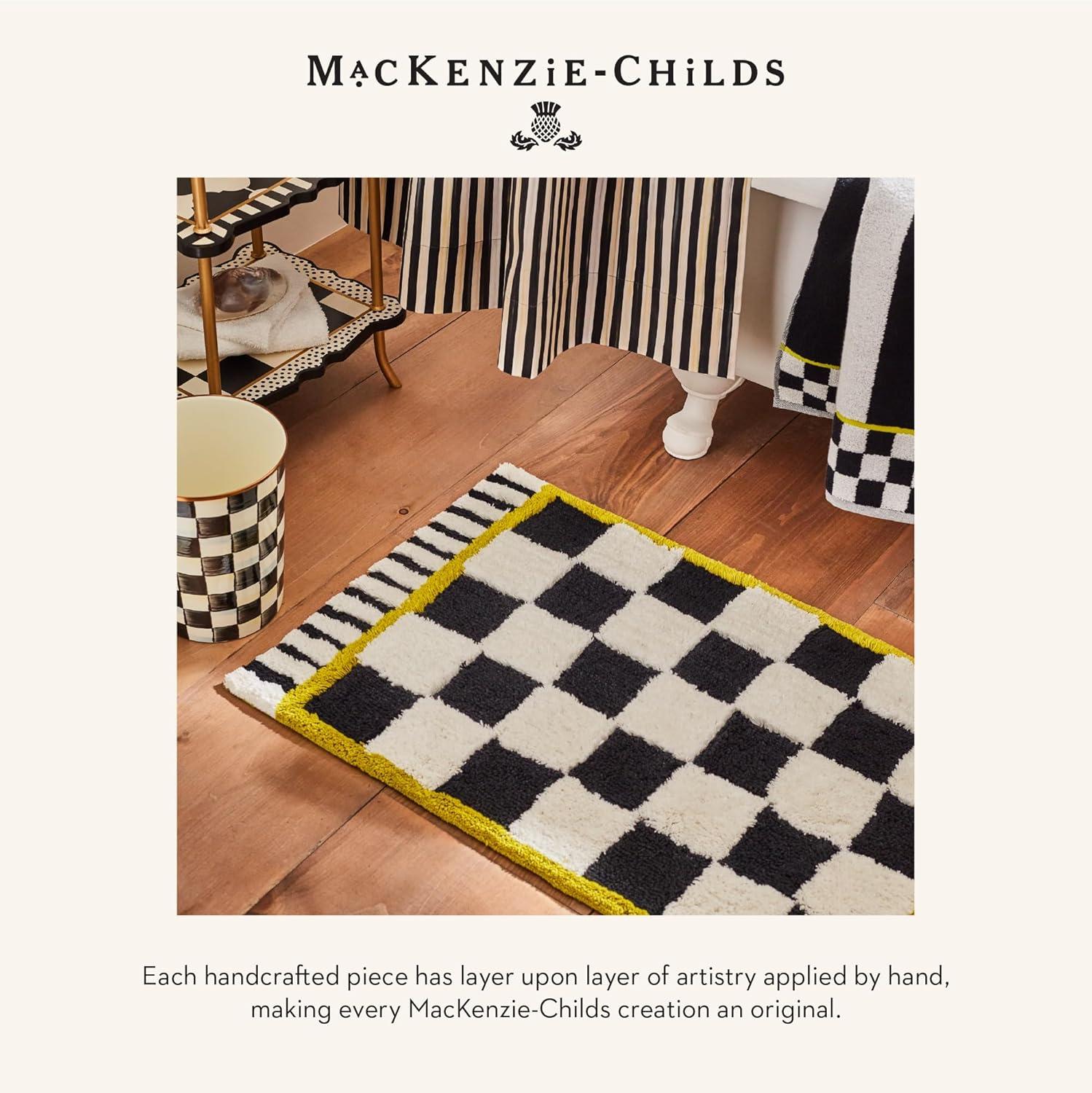 imageMACKENZIECHILDS Capiz Waste Bin Decorative Bathroom and Bedroom Trash Can PinkandWhite Rosy CheckCourtly Check